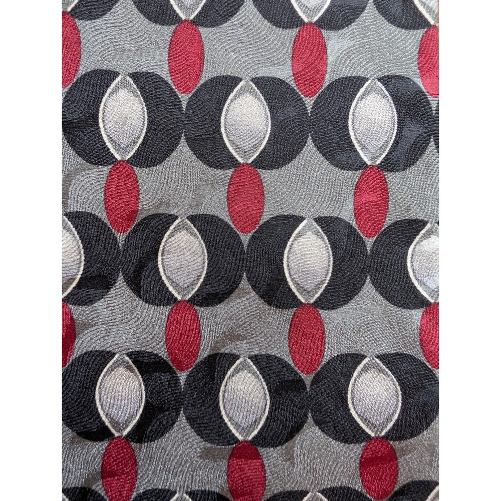 JT Beckett Geometric Silk Tie Grey Black‎ Red Italian Silk Necktie L57.5" W4" - Picture 7 of 8